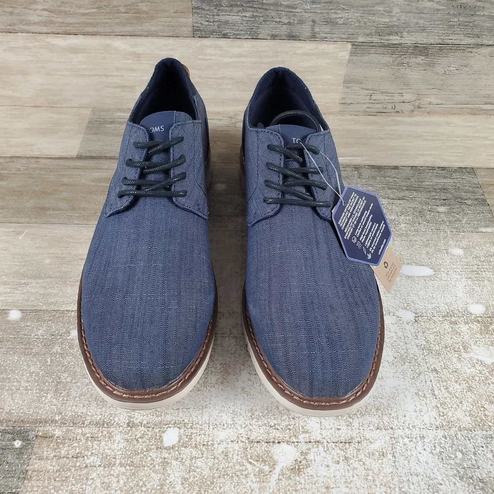 Toms Mens Navi Oxford Dress Casual Shoes Sz 8 Casual Navy Cross Denim Low Top